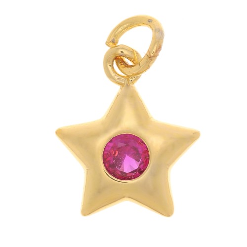 Ciondolo a stella con Ossido di zirconio 11x9mm - Oro - Fucsia x1