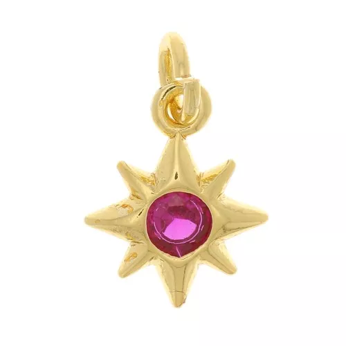 Ciondolo Stella del Nord con Ossido di zirconio 10x8 mm - Oro - Fucsia x1