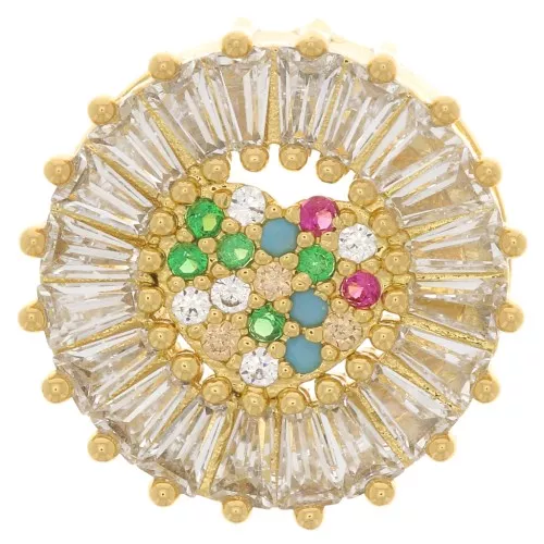Passante rotondo 15 mm con ossido di zirconio per laccetto 11 mm - Oro - Multicolore x1