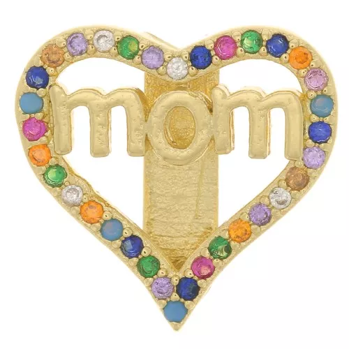 Passante cuore 15mm modello mom con ossido di zirconio per laccetto 10mm Oro - Multicolore x1