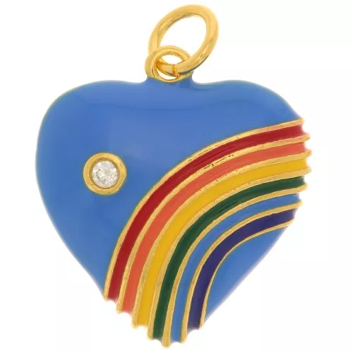 Ciondolo a cuore in resina epossidica e zircone 19.5x17 mm - Oro - Blu cielo - Multicolore