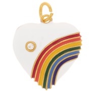 Pendente cuore in resina epossidica e  Ossido di zirconio 19.5x17 mm Oro Bianco Multicolore x1|raw }}