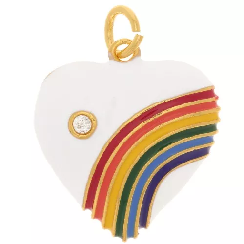 Pendente cuore in resina epossidica e  Ossido di zirconio 19.5x17 mm Oro Bianco Multicolore x1