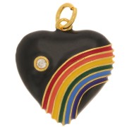 Pendente cuore in resina epossidica e  Ossido di zirconio 19.5x17mm -Oro-Nero-Multicolore x1|raw }}