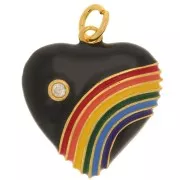 Pendente cuore in resina epossidica e  Ossido di zirconio 19.5x17mm -Oro-Nero-Multicolore x1