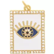 Pendente occhio rettangolare - resina epossidica e  Ossido di zirconio 21x15mm -Oro- Bianco x1