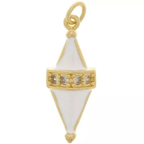 Pendente rombo in resina epossidica e  Ossido di zirconio 25x10mm -Oro - Bianco - Cristallo x1
