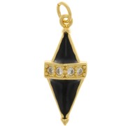 Pendente rombo in resina epossidica e  Ossido di zirconio 25x10 mm - Oro - Nero - Cristallo x1