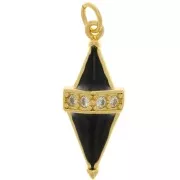 Pendente rombo in resina epossidica e  Ossido di zirconio 25x10 mm - Oro - Nero - Cristallo x1