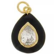 Pendente goccia in resina epossidica e  Ossido di zirconio 19x13.5 mm Oro-Nero-Cristallo x1