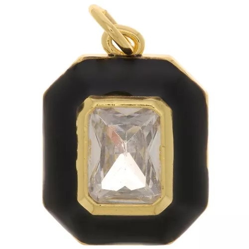 Pendente ottagono in resina epossidica e  Ossido di zirconio 18x13 mm-Oro-Nero-Cristallo x1