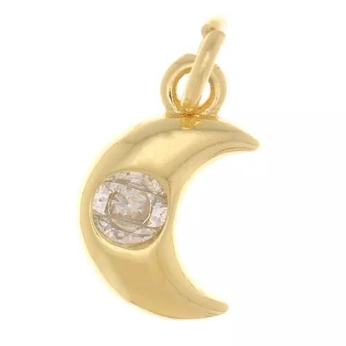 Ciondolo luna con Ossido di zirconio 10x6.5 mm - Oro - Cristallo x1