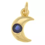 Ciondolo a forma di luna con Ossido di zirconio 10x6.5 mm - Oro - Blu scuro x1