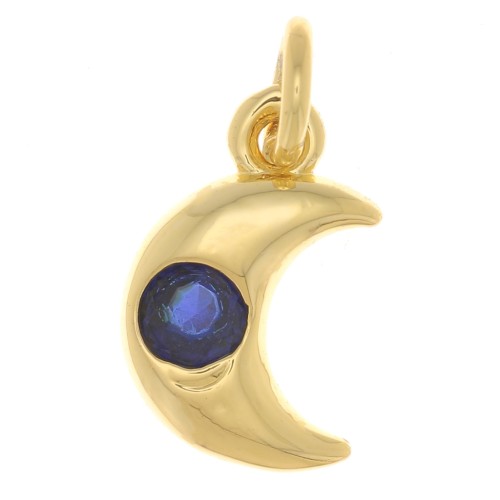 Ciondolo a forma di luna con Ossido di zirconio 10x6.5 mm - Oro - Blu scuro x1