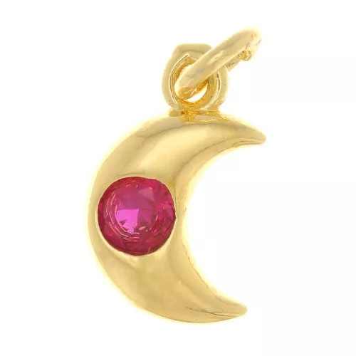 Ciondolo a forma di luna con Ossido di zirconio 10x6.5 mm - Oro - Fucsia x1