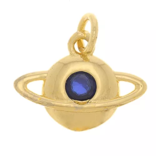 Ciondolo pianeta con Ossido di zirconio 9x12 mm - oro - blu scuro x1