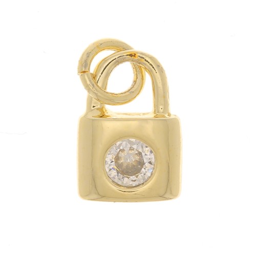 Ciondolo Lucchetto Charm con Ossido di zirconio 8x6 mm - Oro - Cristallo x1