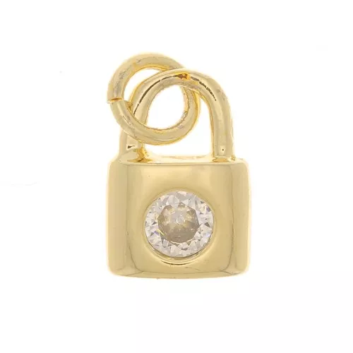 Ciondolo Lucchetto Charm con Ossido di zirconio 8x6 mm - Oro - Cristallo x1