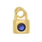 Ciondolo Lucchetto con Ossido di zirconio 8x6 mm - Oro - Blu scuro x1