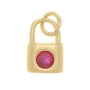 Ciondolo Lucchetto con Ossido di zirconio 8x6 mm - Oro - Fucsia x1