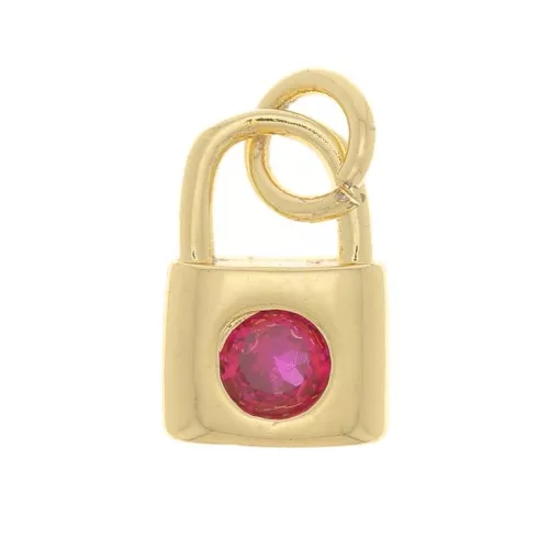 Ciondolo Lucchetto con Ossido di zirconio 8x6 mm - Oro - Fucsia x1