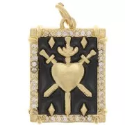 Pendente a forma di cuore con resina epossidica e  Ossido di zirconio 20x15 mm - Oro - Nero