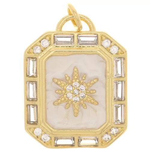 Pendente sole - resina epossidica e  Ossido di zirconio 23x17.5mm - Oro - Crema