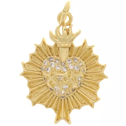 Pendente ex-voto a cuore con ossidi di zirconio 22x17 mm - Dorato con oro fino x1