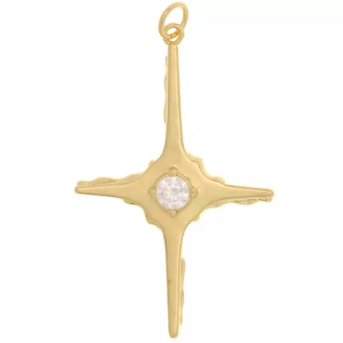 Pendente a croce 40x25 mm con uno  Ossido di zirconio - Oro - Cristallo x1