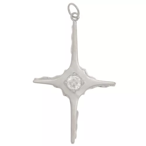 Pendente a croce 40x25 mm con uno Ossido di zirconio - Rodio - Cristallo x1