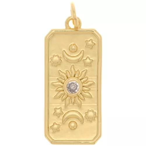 Pendente a forma di sole e luna con uno  Ossido di zirconio 23x10 mm - Oro - Cristallo x1