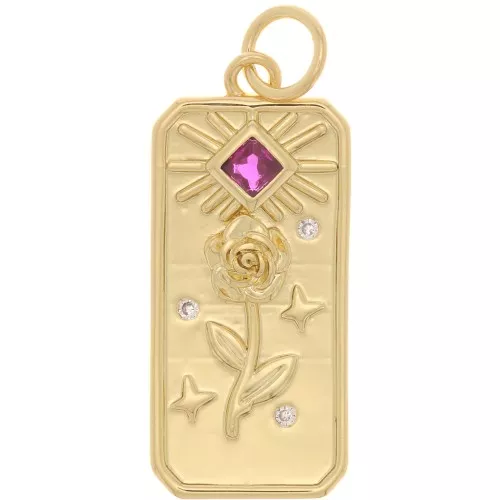 Pendente rosa e sole con Ossido di zirconio 23x10 mm - Oro - Fucsia x1