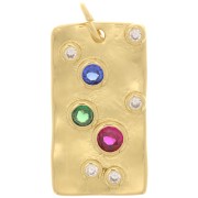Pendente con piastra martellata e  Ossido di zirconio 20x11 mm - Oro - Multicolore x1