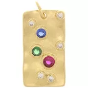 Pendente con piastra martellata e  Ossido di zirconio 20x11 mm - Oro - Multicolore x1