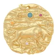 Pendente rotondo irregolare 21 mm con Ossido di zirconio - segno zodiacale Toro -Dorato x1