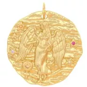 Pendente rotondo irregolare 22 mm con Ossido di zirconio - segno zodiacale Virgo -Dorato x1