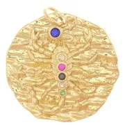 Pendente rotondo irregolare 22 mm con Ossido di zirconio - segno zodiacale Scorpione -Dorato