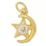 Charm luna e stella con Ossido di zirconio 10x8 mm - Oro - Cristallo x1