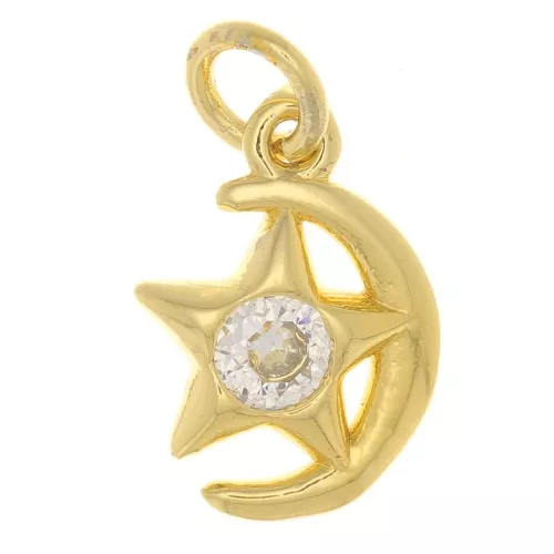 Charm luna e stella con Ossido di zirconio 10x8 mm - Oro - Cristallo x1