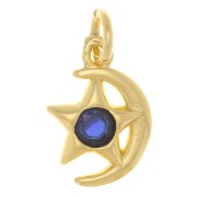 Ciondolo luna e stella con Ossido di zirconio 10x8 mm - Oro - Blu scuro x1|raw }}