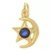 Ciondolo luna e stella con Ossido di zirconio 10x8 mm - Oro - Blu scuro x1