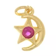 Ciondolo luna e stella con Ossido di zirconio 10x8 mm - Oro - Fucsia x1