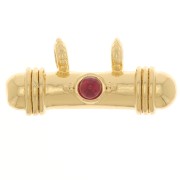 Pendente etnico a tubo 9x19.5 mm con cabochon di vetro - Oro - Rosso x1