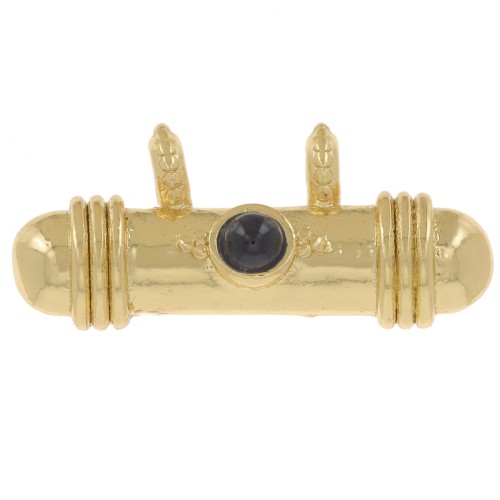 Pendente etnico a tubo 9x19 mm con cabochon in vetro - Dorato - Blu scuro x1