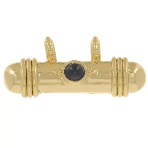 Pendente etnico a tubo 9x19 mm con cabochon in vetro - Dorato - Blu scuro x1