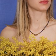 Pendente etnico a tubo 9x19 mm con cabochon in vetro - Dorato - Blu scuro x1