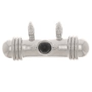 Pendente etnico a tubo 9x19.5 mm con cabochon di vetro - Rodio - Nero x1|raw }}