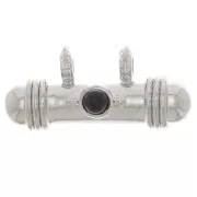 Pendente etnico a tubo 9x19.5 mm con cabochon di vetro - Rodio - Nero x1