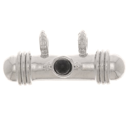 Pendente etnico a tubo 9x19.5 mm con cabochon di vetro - Rodio - Nero x1