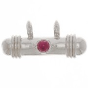 Pendente etnico a tubo 9x19.5 mm con cabochon di vetro - Rodio - Rosso x1